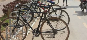 Bicycles lined up in Kampala