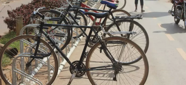Bicycles lined up in Kampala