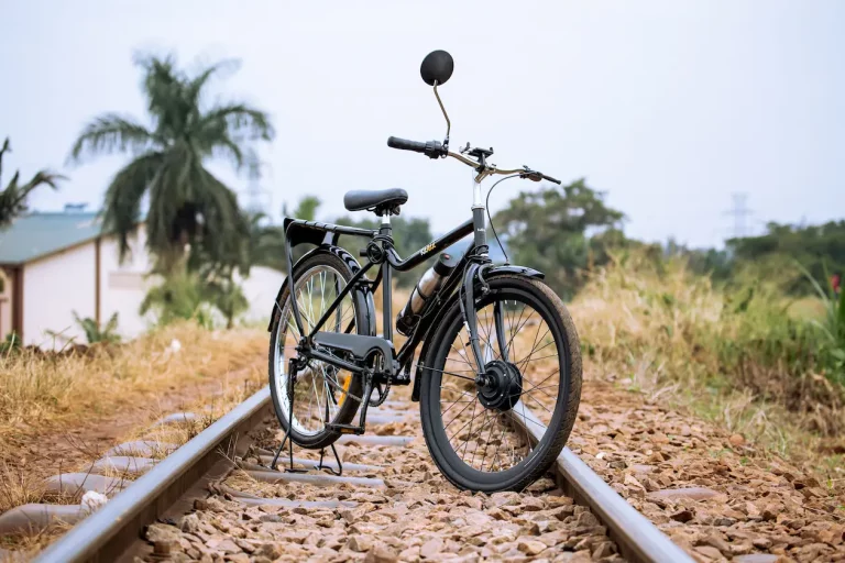 A Karaa e-bike on a railway line