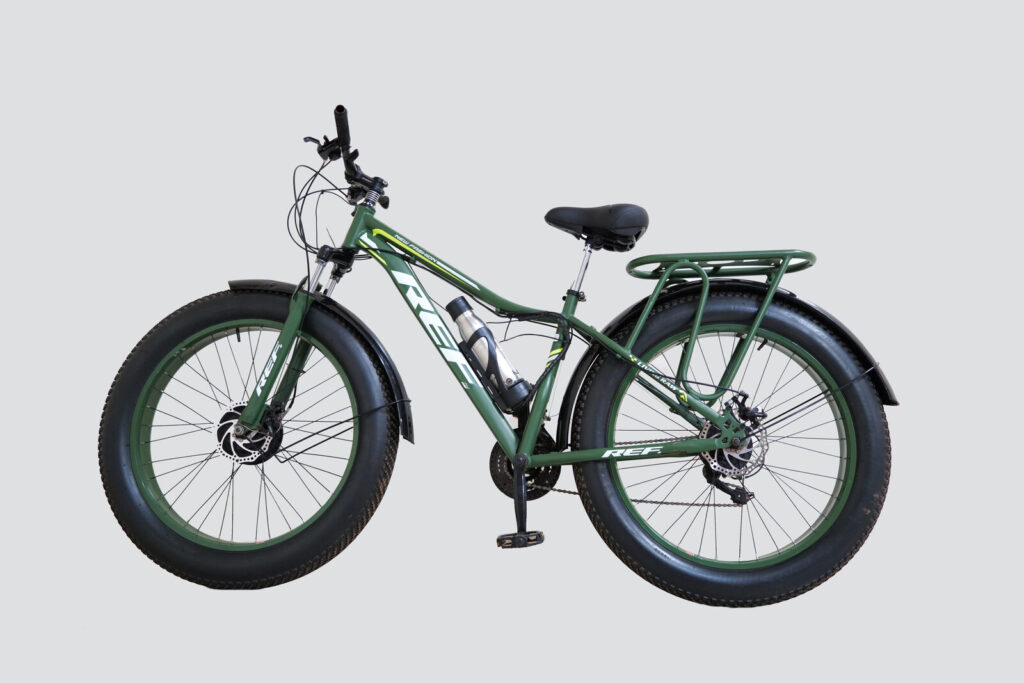 A REF bicycle converted to electric with the Karaa kit, studio side profile